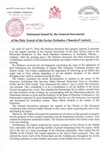 Statement - Holy Synod